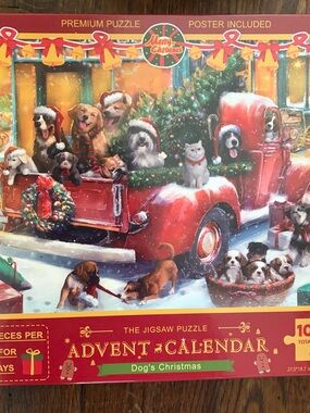 Advent Calendar Dog's Christmas Jigsaw Puzzle - Red Truck Holiday Scene